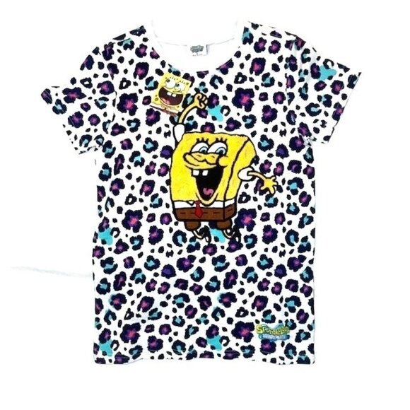 Nickelodeon SpongeBob T-Shirt Size XL Boys Cheetah Pattern Crew Neck New NWT - Picture 1 of 12